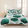 thumbnail image 3 of Twin Quilt Set 68''x86'', Turquoise Marble Lightweight Summer Bedspread Coverlet Set with 2 Pillow Shams, Gold White Geometric Hexagon Modern Breathable All Season Quilt Bedding for Dorm/Bedroom, 3 of 9