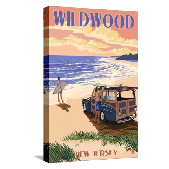 Art.com Wildwood, New Jersey - Woody on the Beach Stretched Canvas Print Wall Art by Lantern Press, 12" x 18"