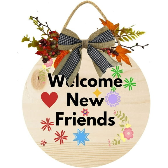 Eveokoki 12" Welcome New Friends Sign,Rustic Wooden Door Sign,Farmhouse Wall Decor ,Rustic Wood Home Sign,Rustic Door Decor,Wall Art,Wall Sign