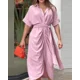 thumbnail image 4 of Vestido de cintura alta con cordones para mujer, cárdigan de un solo pecho con solapa, manga corta, dobladillo plisado, moda de verano, 2024, 4 of 5