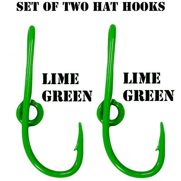 Custom Colored Eagle Claw Lime Green Hat Fish Hooks for Cap (Set of Two Hat Hook pins) Two Lime Green Hat Hook Clip