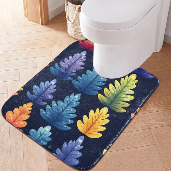 Toilet Rug U-Shaped Bathroom Rugs Non-Slip Soft Plush Machine Washable Contour Bath Mat Colorful Tree 24x20