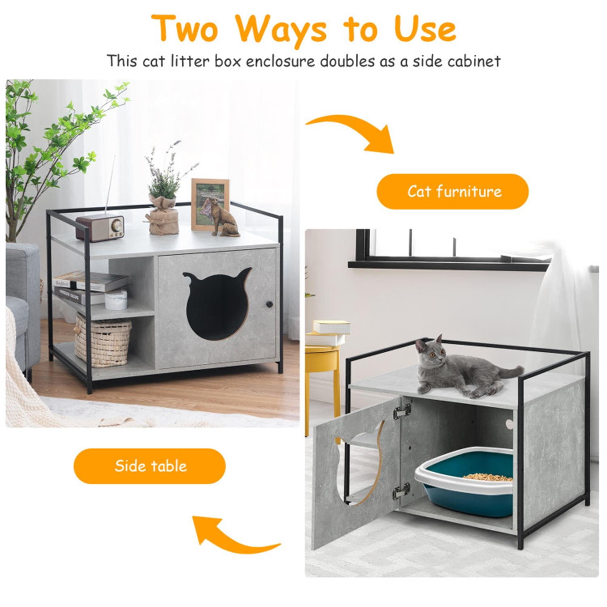 Kadyn 30" Cat Litter Box Enclosed Furniture Coffee Table for Cat House, Hidden Litterbox Enclosures Nightstand, Gray