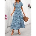 thumbnail image 3 of PRETTYGARDEN Summer Maxi Dress for Women Casual Wear To Work V Neck Puff Short Sleeve Smocked Ruffle Flowy Beach Boho Long Floral Dress, 3 of 9