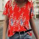 thumbnail image 1 of Fiudx Liquidación de Ahorros de Verano Moda Mujer Causal V-Cuello Impresión Blusa Manga Corta Camiseta Verano Tops, 1 of 4