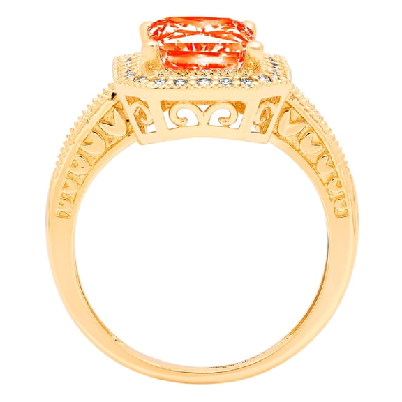 2.78 ct Emerald Cut Simulated Red Diamond Halo Engagement Ring for Women in 18K Yellow Gold