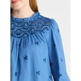 thumbnail image 4 of Time and Tru Women's Cotton Eyelet Blouse with Long Sleeves, Sizes XS-XXXL, 4 of 5