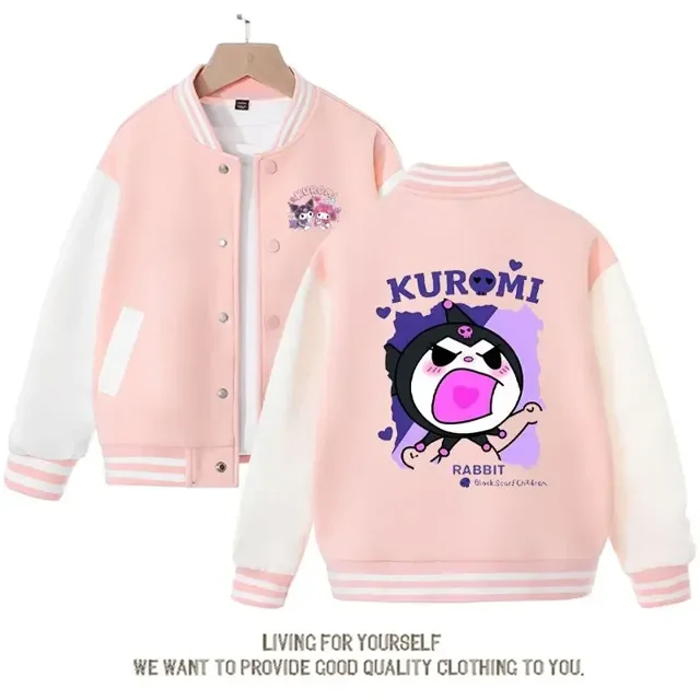 Sanrios Kuromi-Chaqueta de uniforme de béisbol para niño y niña, abrigo informal de manga larga con estampado Kawaii, ropa de regalo