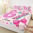 thumbnail image 3 of Manfei Cartoon Cute Bowknot Fitted Sheet Full,Pink Leopard Print Bed Set,3 Pieces,1 Fitted Sheet and 2 Pillowcases, 3 of 6