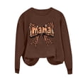 thumbnail image 3 of Women's Mama Printed Crewneck Sweatshirt Long Sleeve fashion Graphic Casual Pullover Tops for Daily Wear (2XL, Brown), 3 of 5