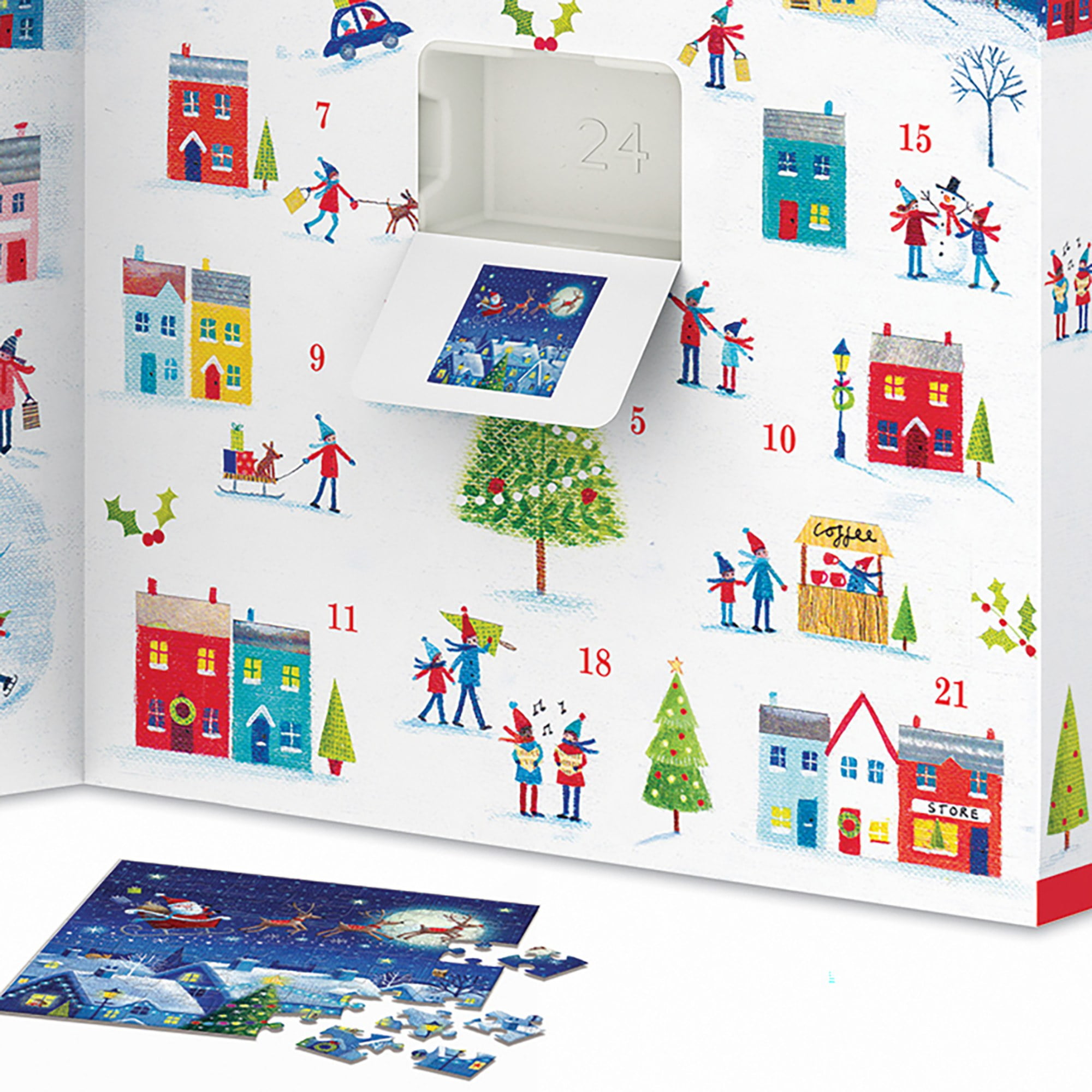 Eurographics: Puzzle Advent Calendar: Christmas Town - 24 Daily Unique Individual Jigsaws, 5 x 5" 50pc Each, 1200pcs Total, Holiday Countdown Gift
