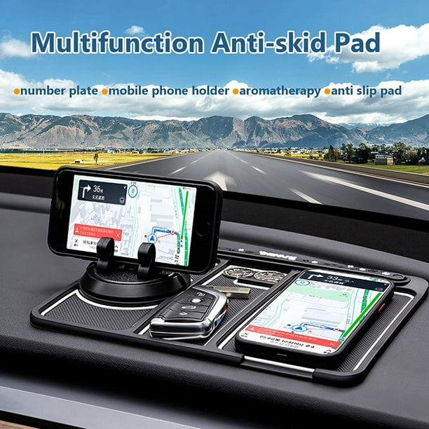 Non-Slip Phone Pad for 4-in-1 Car Multifunctional Silicone Dashboard Sticky Phone  Holder Mat, 360 Degrees Rotating Car 