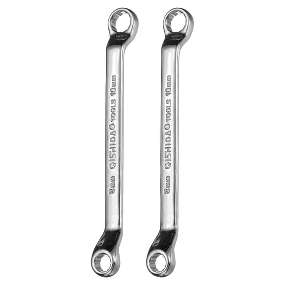 2pcs 45 Degree Offset Box End Wrench 8mm x 10mm Metric 12 Point Mirror Chrome Plated Alloy Steel Double Box Wrenches Long Industrial Grade Torx Box Wrench Repair Tool