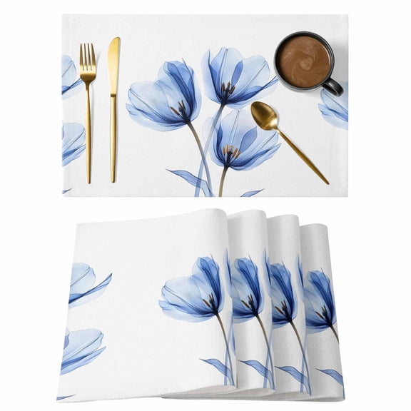 Light Blue Tulip Placemats Set of 6 Spring Modern Rustic Floral Botanical Place Mats Indoor Wipeable Table Mats Washable Cloth Dining Table Placemats for Kitchen Holiday Party Home Decor 13x19 Inch
