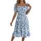 thumbnail image 3 of WILLBEST Vestidos De Lino Para Mujer, Vestido De Línea A Con Estampado Floral, Cuello Cuadrado, Manga Corta, Cintura Con Volantes En El Dobladillo Para Mujer, 3 of 3