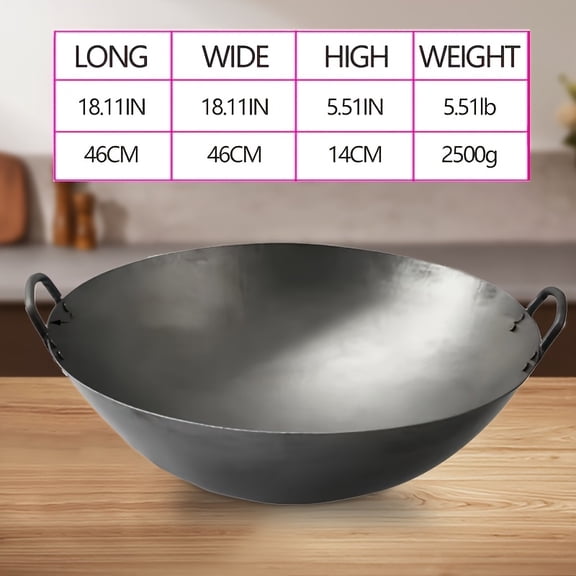Round-Bottom Wok with Double Ears, Thickened Uncoated Wok, High-Quality Durable Wok for Home, Commercial Kitchen, Chefs, Outdoor Cooking & Large Families