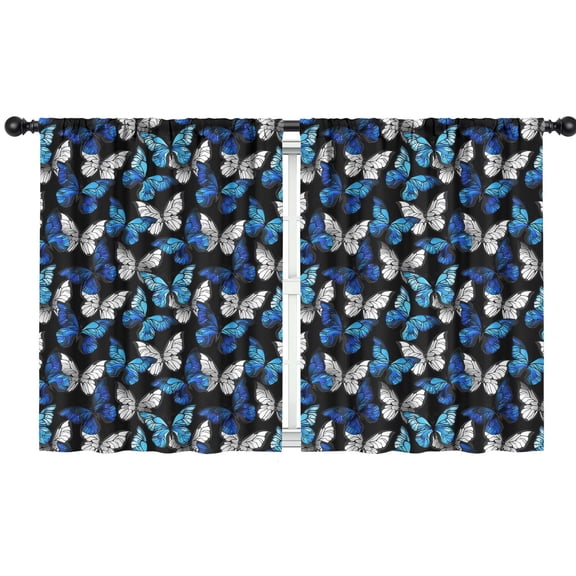 Blackout Kids Curtains,Blue White Butterfly Pattern Childrens Insulated Curtains Set Of 2,Bedroom Essentials,Toddler Room Decor 42"x54"
