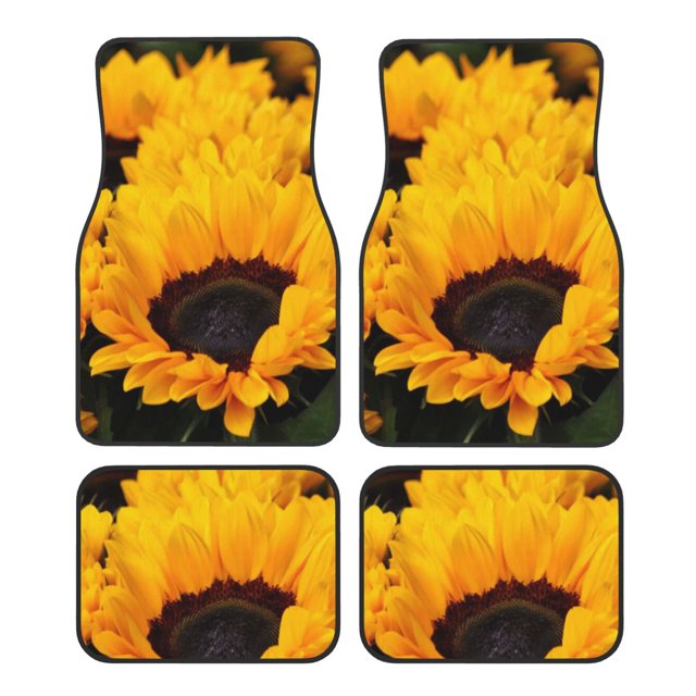 Kdxio Tapis de Sol de Voiture Imprimé Tournesol Buisson de Fleurs Universel SUV avant Arrière Tapis de Sol 4 Pcs avec Support en Caoutchouc Antidérapant Accessoires de Voiture pour la Plupart des Voitures