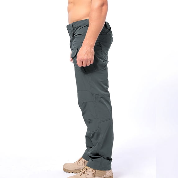 Men Multi Pocket Cargo Pants Stretch Straight Leg Water Repellent Travel Pants