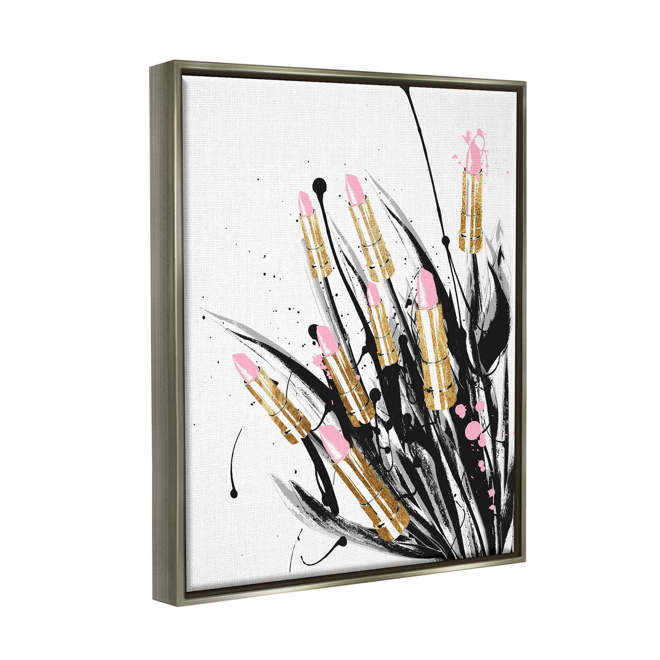 Stupell Industries Contemporary Lipstick Glam Makeup Graphic Art Luster Gray Floating Framed Canvas Print Wall Art, Design by Lil' Rue