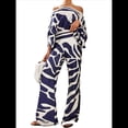 thumbnail image 3 of Conjunto de Dos Piezas Holgado de Otoño para Mujer, con Hombros Descubiertos, Estampado, Larga, Informal, para Salir, Pantalones Anchos Azul XL, 3 of 7