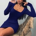 thumbnail image 2 of HAPIMO Women's Elegant Casual Mini Bodycon Dress Long Sleeve Spring Fashion Solid Color Slim Workout Holiday Square Neck Fall Dress Blue S, 2 of 6
