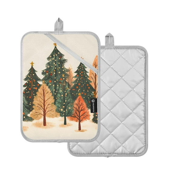 Yayeee Pot Holders Kitchen Heat Resistant with Pocket 7"x9.8" Cotton Oven Cooking Hot Pads, Brown Christmas Trees
