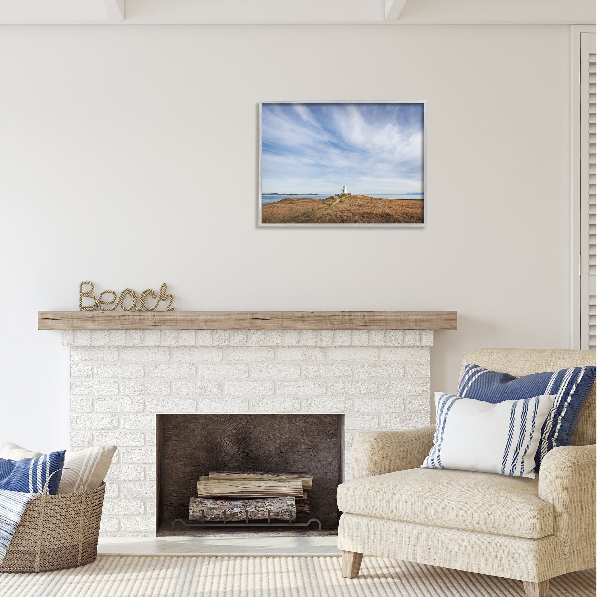 Stupell Industries Nautical Lighthouse Beacon Landscape Photography Gray Framed Art Print Wall Art, 30 x 24