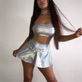 thumbnail image 2 of Shiny Silver Holographic Sexy Tube Top Mini Skirts 2 Piece Set Turtleneck Crop Tops, 2 of 2