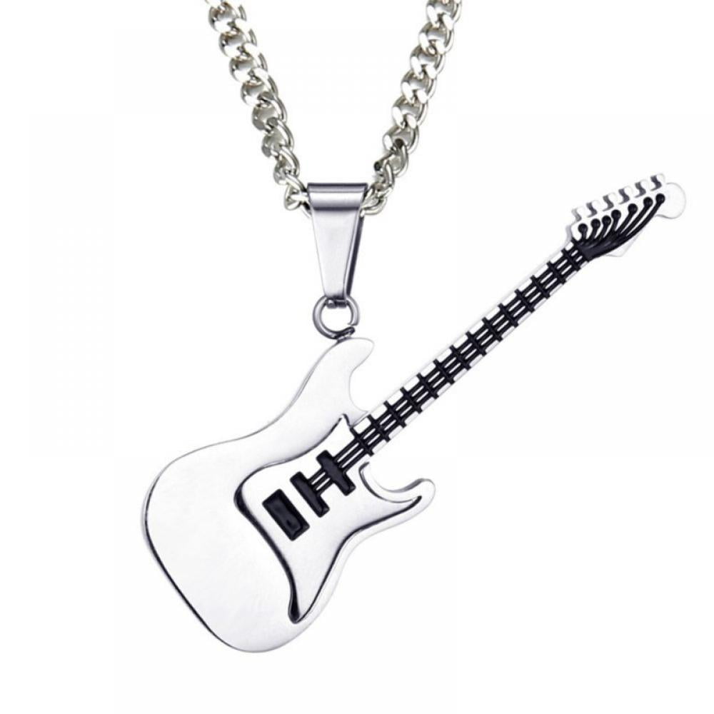 MoAndy Stainless Steel CZ Guitar Pendant Necklace for Men