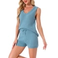 thumbnail image 4 of Conjunto de lounge para mujeres INSPIRE CHIC Pjs Top de tanque y pantalones cortos Set de pijama de punto en V color azul marino, 4 of 6
