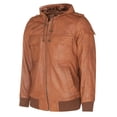 thumbnail image 2 of Mens Leather Hooded Varsity Jacket - Cullompton in Tan, 2 of 4