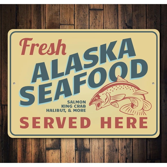 Alaska Seafood Novelty Sign, Metal Wall Decor - 10x14 inches