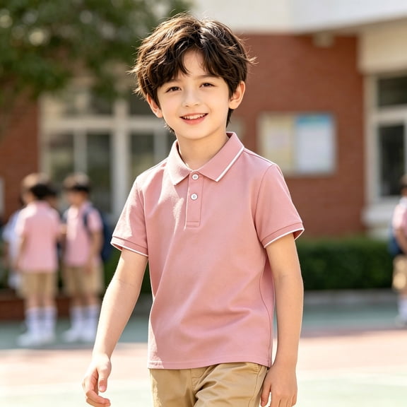 Unisex Performance Polo Shirts Pink Short Sleeve School Uniform Shirts Button Closure for Kids 7-8 Years