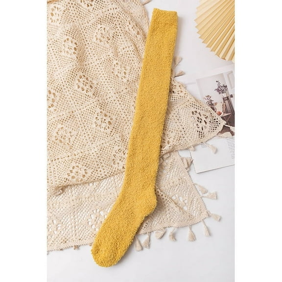 XmhyTop-A Yellow Knee-high Plush Socks Warm & Comfortable