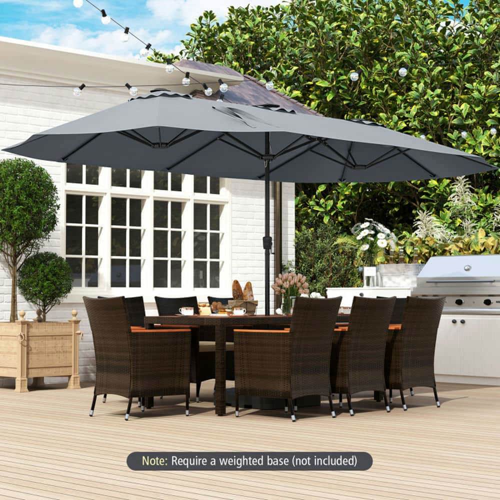 Demifill 15.5 FT Extra-Large Patio Umbrella, Outdoor Shade with LED Solar Lights and Crank Handle for Outdoor, Gray