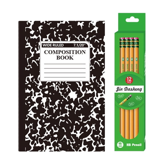 A5 Notebook,A5 Notebook Paper,Sewn Notebook,Writing Journal,Composition Notebook,Wide Ruled,A5 Stitched Notebook With 30 Sheets (60 Pages) And 12 Sharpened Wooden Pencils,Marble Colors Notebook