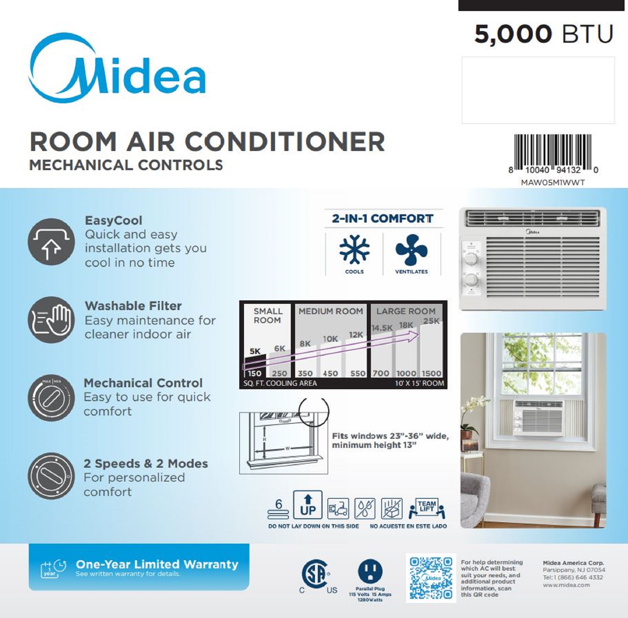 Midea 5,000 BTU 150 Sq Ft Mechanical Window Air Conditioner, White, MAW05M1WWT - image 13 of 17