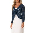 thumbnail image 4 of DARING DIVA Women's Ruffled Hem Floral Lace Crop Shrug Cardigan L Dark Blue, 4 of 6