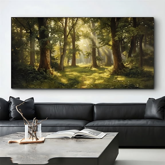 CCOCC 2026 New Forest Canvas Wall Art Living Room Wall Decor Large Nature Unframed Pictures Canvas Artwork Contemporary Wall Art Modern Landscape Foggy Sunshine for Kitchen Office Home Decoration