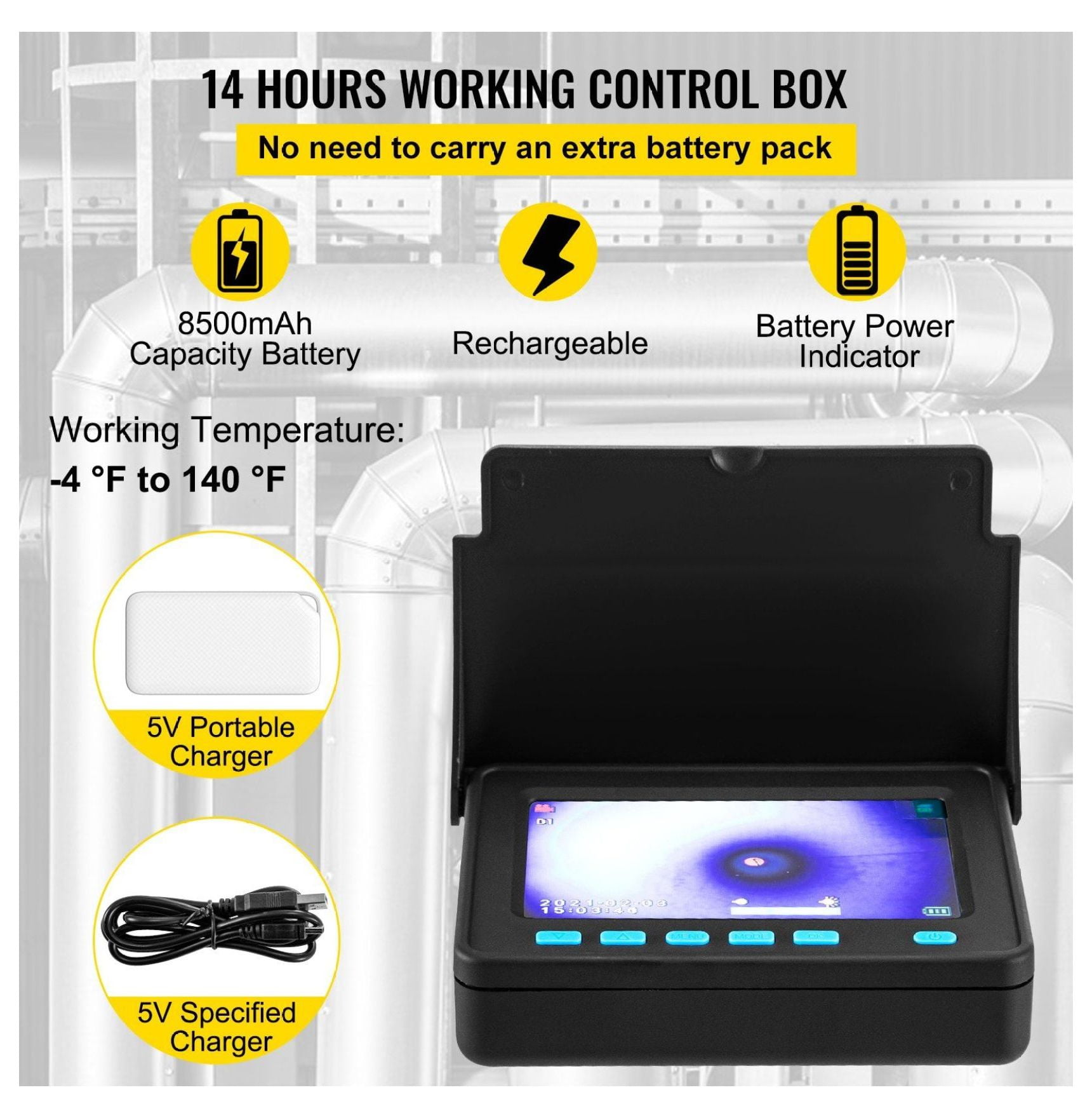 Sewer Camera 65.6FT with 4.3" Screen, Pipeline Inspection Camera with DVR, Waterproof IP68 Endoscope for Drain Pipe Plumbing, 16GB SD Card Included
