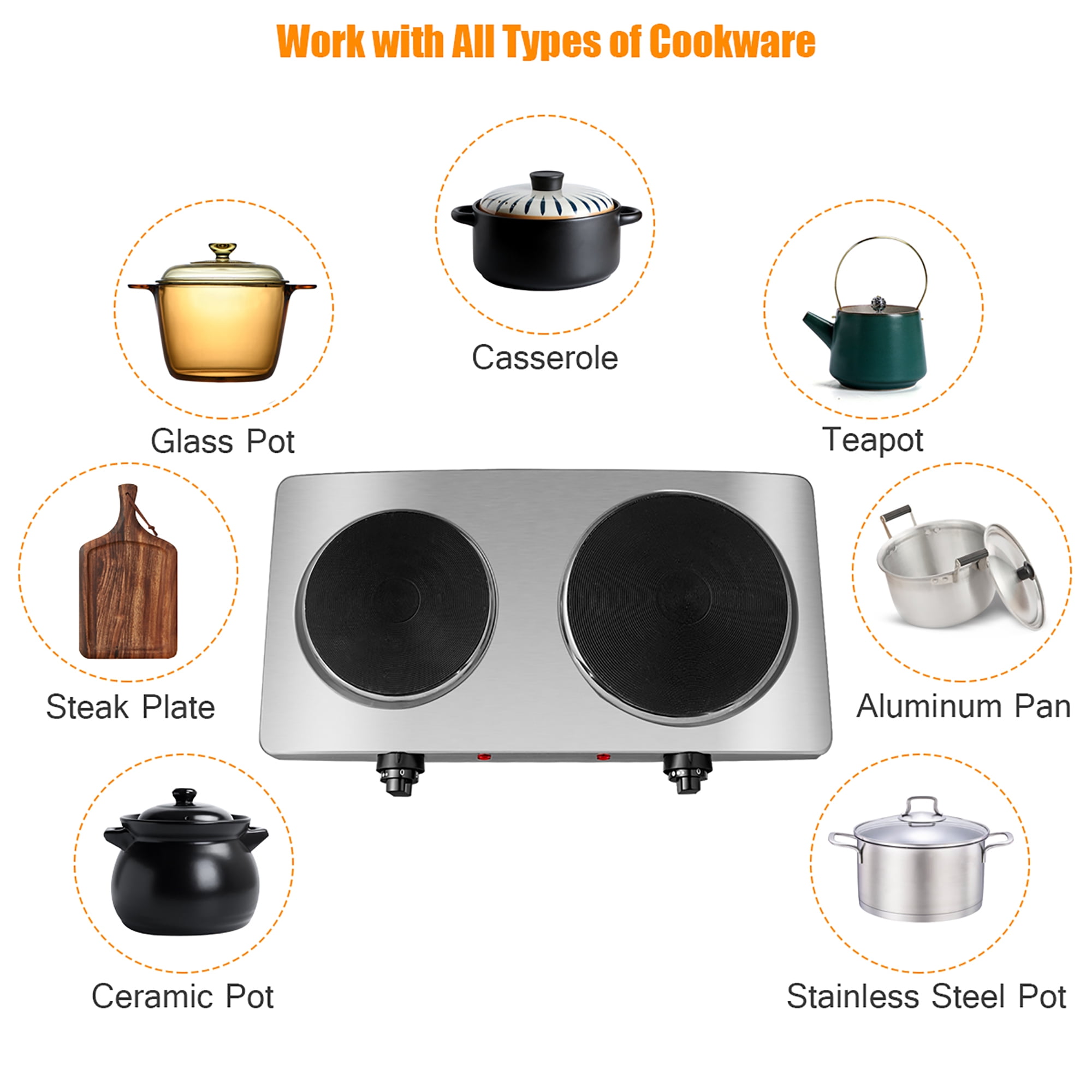 Costway 1800W Double Hot Plate Electric Countertop Burner Stainless Steel 5 Power Levels