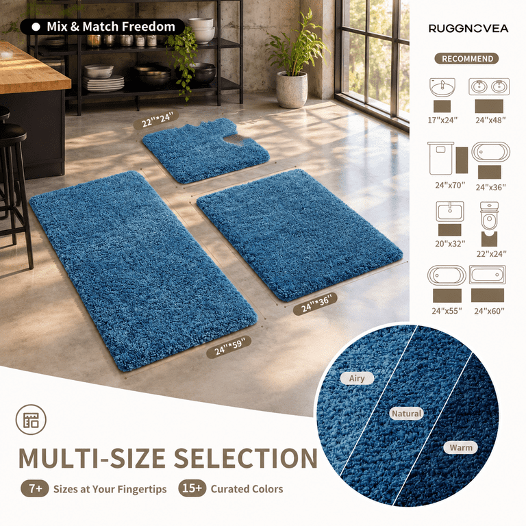 Microfiber Bathroom Rugs 59x24 Absorbent Soft Non Slip Blue - Walmart.com