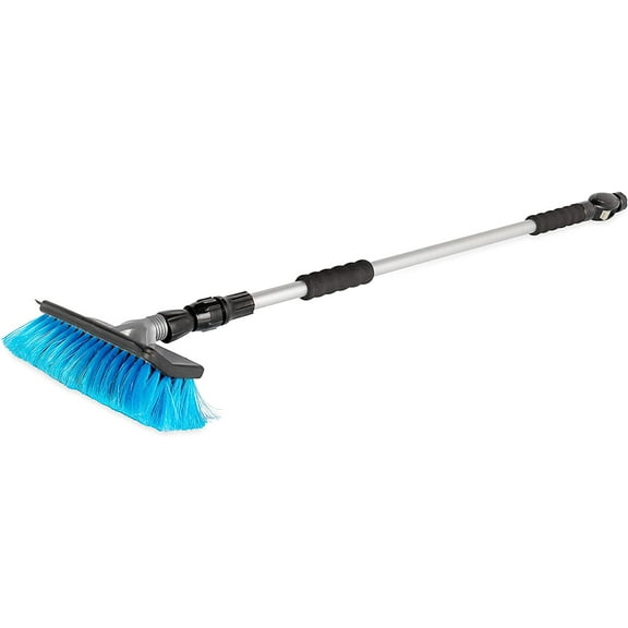 RV Flow-Through Wash Brush | Features an Adjustable Handle, a Standard Garden Hose Connection, and an On/Off Button to Control Water Flow