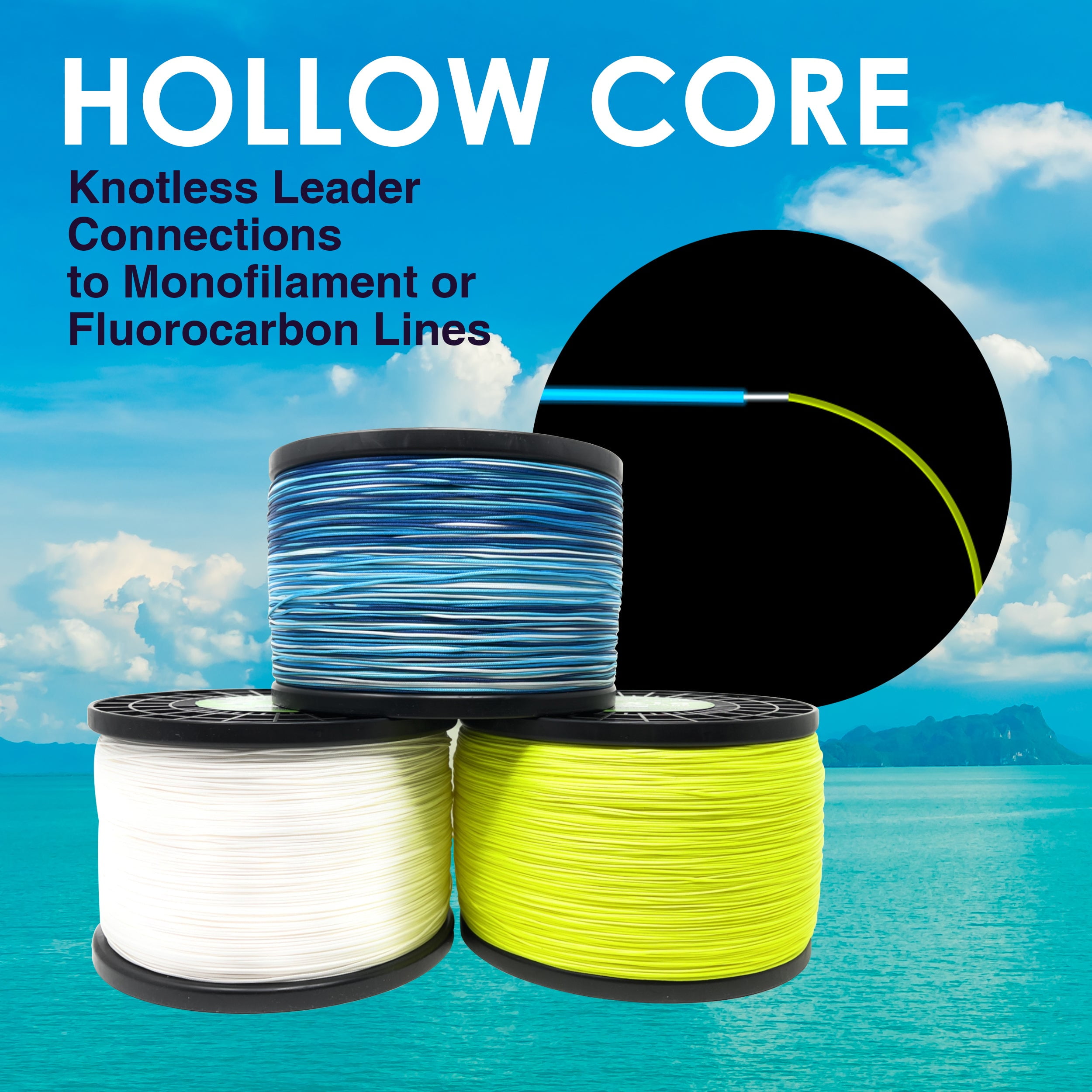 Reaction Tackle Hollow Core, 16 Strand Braided Fishing Line Blue Camo - 130LB / 2500yards