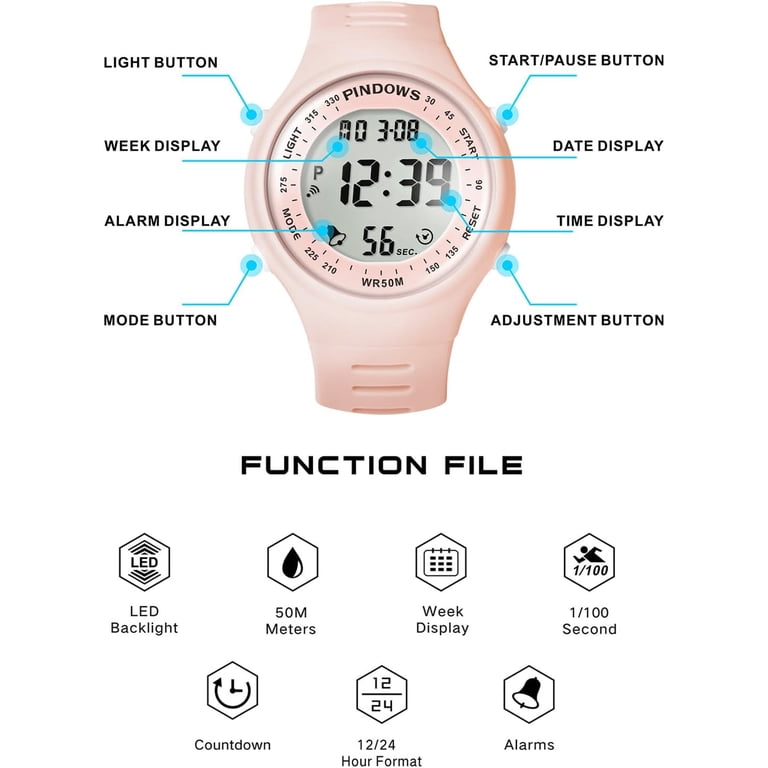 Digital Sport Watch with 7-Color LED, Stopwatch, Alarm, 50M Waterproof Women Watch for Women Teenagers Watch Outdoor Waterproof  main image 3