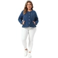 thumbnail image 3 of DARING DIVA Women's Plus Denim Collarless Button Jean Jacket 3X Dark Blue, 3 of 6