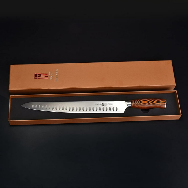 TUO BBQ Knife 8 inch Meat Carving Knife Roast Cutting Knife, Serrated Edge  High Carbon German Stainless Steel, Comfortable Pakkawood Handle Gift Box