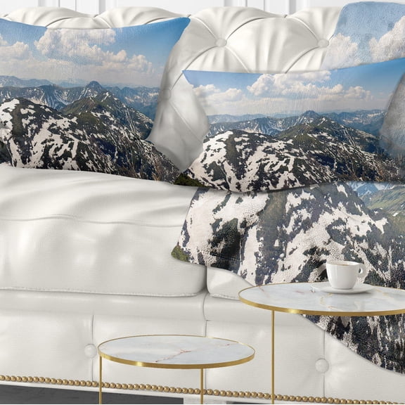 Designart Green Mountains in Spring Panorama - Landscape Printed Throw Pillow - 12x20