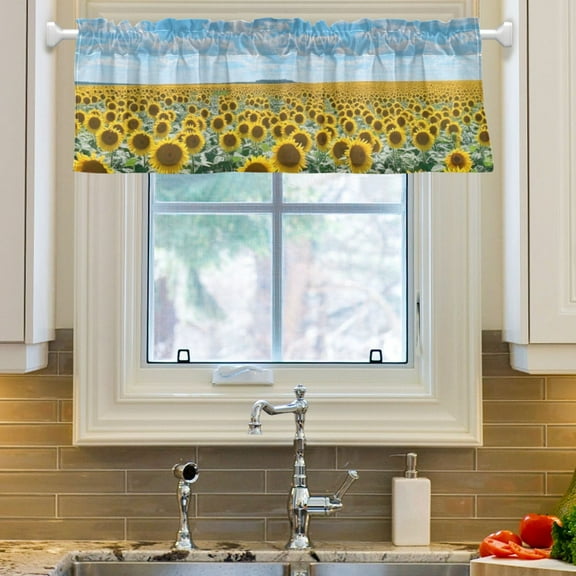 Ryvnso Sunflower and Blue Sky Window Valance Kitchen Farmhouse Rod Pocket Short Curtain 54x18 inch